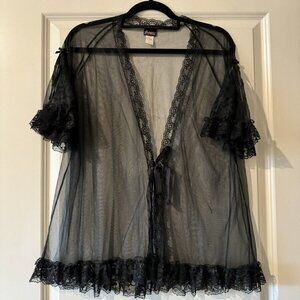 Vintage 90s Fredericks of Hollywood Robe Bed Jacket Lace Black Medium
